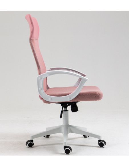Sillón de oficina VERTON, blanco, malla y asiento rosa