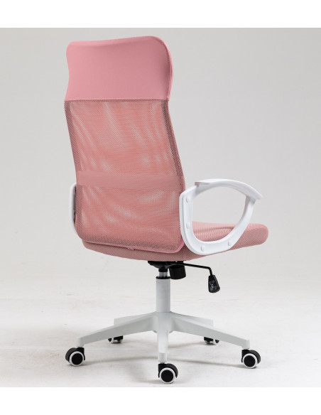 Sillón de oficina VERTON, blanco, malla y asiento rosa