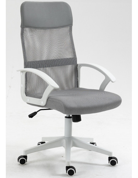 Sillón de oficina VERTON, blanco, malla y asiento gris