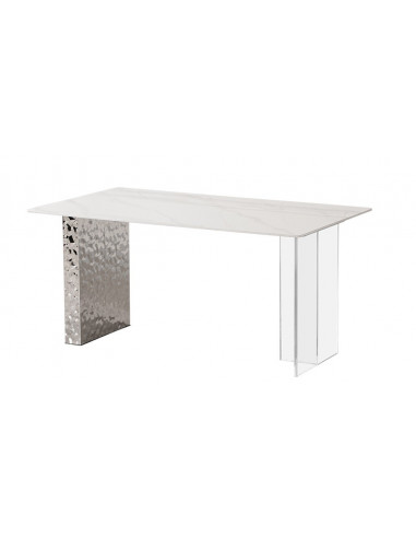 Mesa VENETO, acero inoxidable, acrílico, tapa de cerámica, 160 x 90 cms