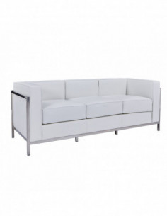 Sofá LOBBY, 3 plazas, acero inoxidable, similpiel blanca