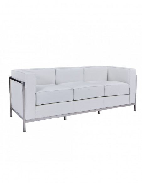 Sofá LOBBY, 3 plazas, acero inoxidable, similpiel blanca