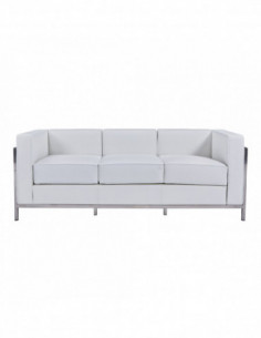 Sofá LOBBY, 3 plazas, acero inoxidable, similpiel blanca 2