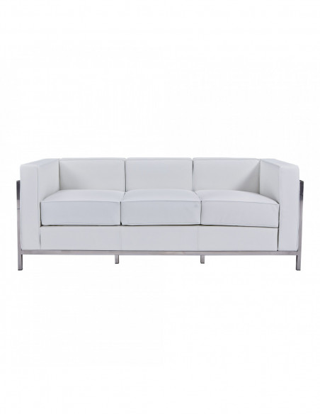 Sofá LOBBY, 3 plazas, acero inoxidable, similpiel blanca