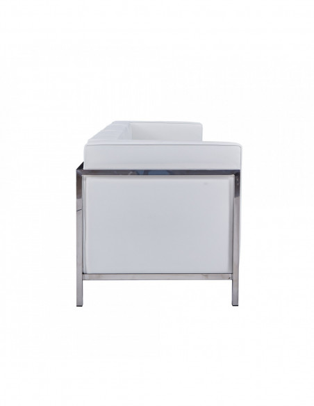 Sofá LOBBY, 3 plazas, acero inoxidable, similpiel blanca