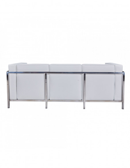 Sofá LOBBY, 3 plazas, acero inoxidable, similpiel blanca