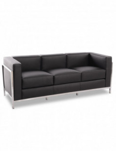 Sofá LOBBY, 3 plazas, acero inoxidable, similpiel negra