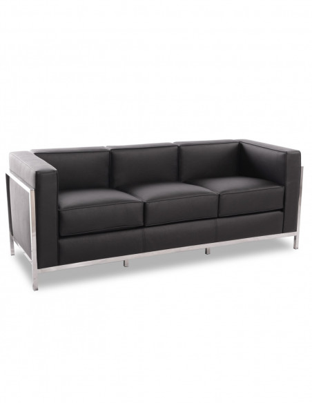 Sofá LOBBY, 3 plazas, acero inoxidable, similpiel negra