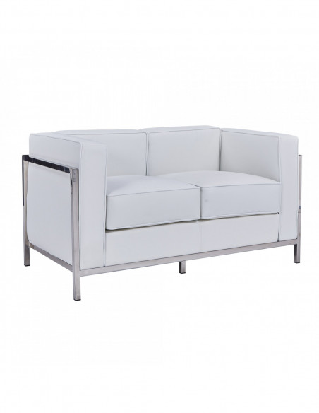 Sofá LOBBY, 2 plazas, acero inoxidable, similpiel blanca