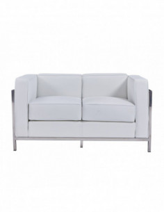 Sofá LOBBY, 2 plazas, acero inoxidable, similpiel blanca 2