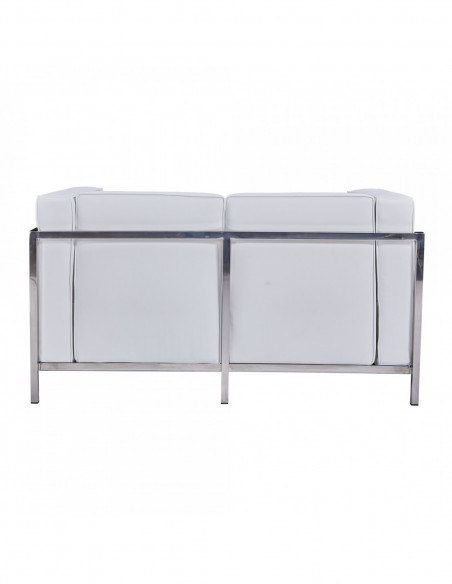 Sofá LOBBY, 2 plazas, acero inoxidable, similpiel blanca