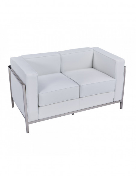 Sofá LOBBY, 2 plazas, acero inoxidable, similpiel blanca