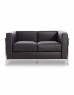 Sofá LOBBY, 2 plazas, acero inoxidable, similpiel negra 2