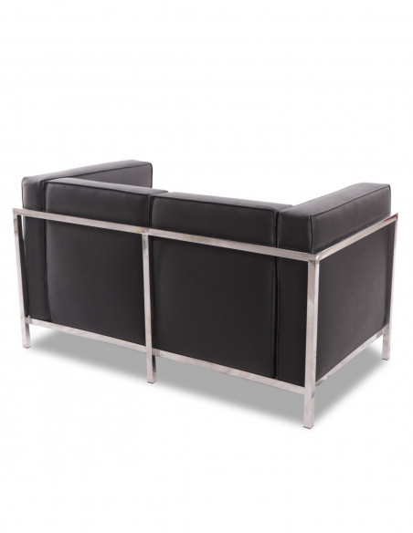 Sofá LOBBY, 2 plazas, acero inoxidable, similpiel negra