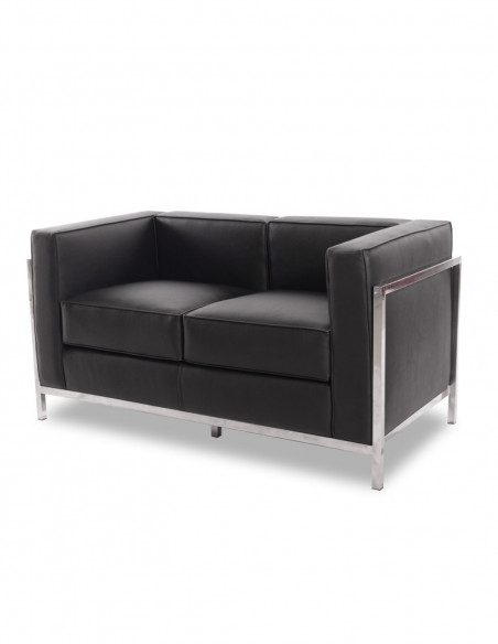 Sofá LOBBY, 2 plazas, acero inoxidable, similpiel negra