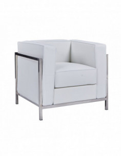 Sillón LOBBY, acero inoxidable, similpiel blanca