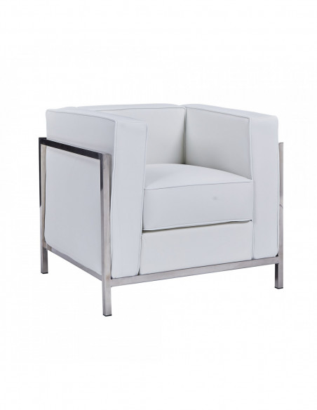 Sillón LOBBY, acero inoxidable, similpiel blanca