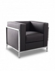 Sillón LOBBY, acero inoxidable, similpiel negra