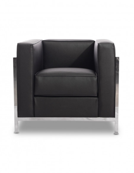 Sillón LOBBY, acero inoxidable, similpiel negra