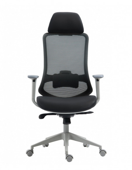 Sillón de oficina ARANJUEZ, alto, gris, ergonómico, multifunción, malla y asiento negro