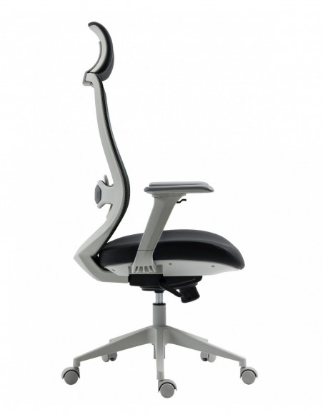Sillón de oficina ARANJUEZ, alto, gris, ergonómico, multifunción, malla y asiento negro