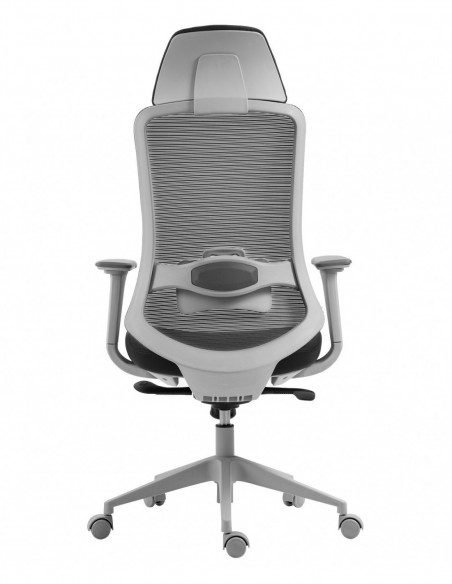 Sillón de oficina ARANJUEZ, alto, gris, ergonómico, multifunción, malla y asiento negro