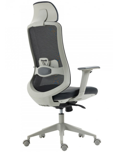 Sillón de oficina ARANJUEZ, alto, gris, ergonómico, multifunción, malla y asiento negro