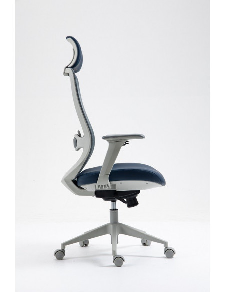 Sillón de oficina ARANJUEZ, alto, gris, ergonómico, multifunción, malla y asiento azul
