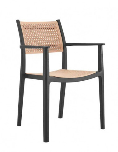 Sillón ALVOR, apilable, polipropileno negro y beige