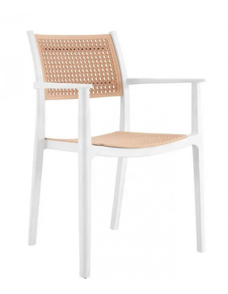 Sillón ALVOR, apilable, polipropileno blanco y beige