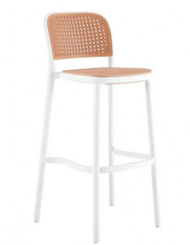 Taburete FUNCHAL, apilable, polipropileno blanco y beige