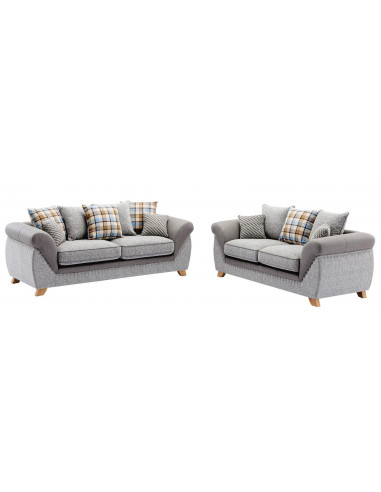 Set sofás CAMBRIDGE, 3 + 2 plazas, tejido combinado gris con gris claro