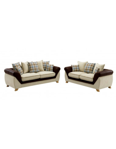 Set sofás CAMBRIDGE, 3 + 2 plazas, tejido combinado marrón con beige