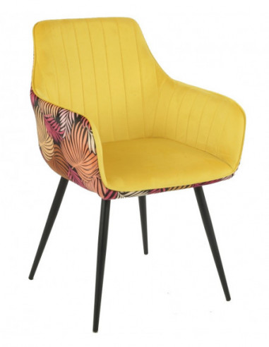 Sillón DEVA, metal, tapizado velvet amarillo con trasera floral a juego
