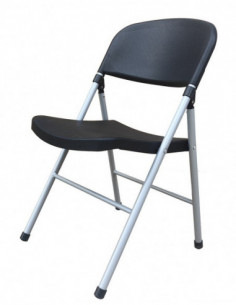 Silla BEACH, plegable, metal plata, polipropileno negro