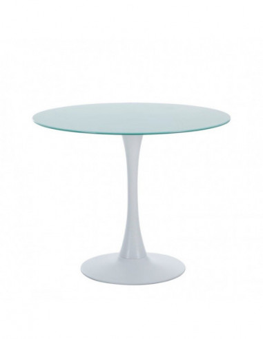 Mesa TUL (TO), metal, tapa de cristal blanco, 90 cms de diámetro