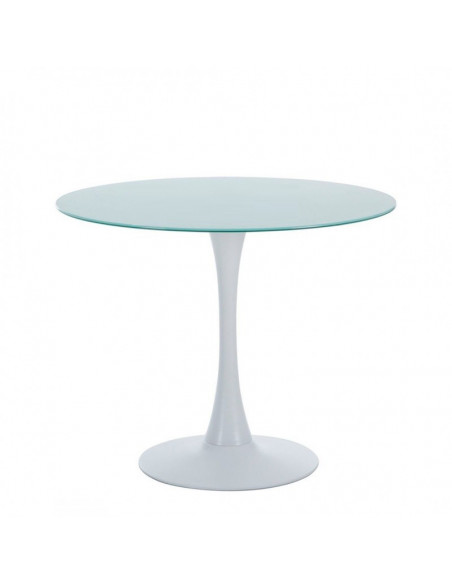 Mesa TUL (TO), metal, tapa de cristal blanco, 90 cms de diámetro