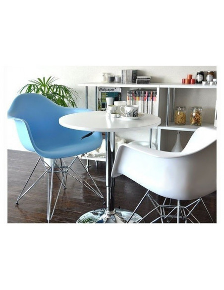 Mesa MABEL, graduable, tapa soft blanca, 70 cms de diámetro