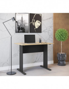 Mesa de oficina WORK, metal, bilaminado natural y negro... 2