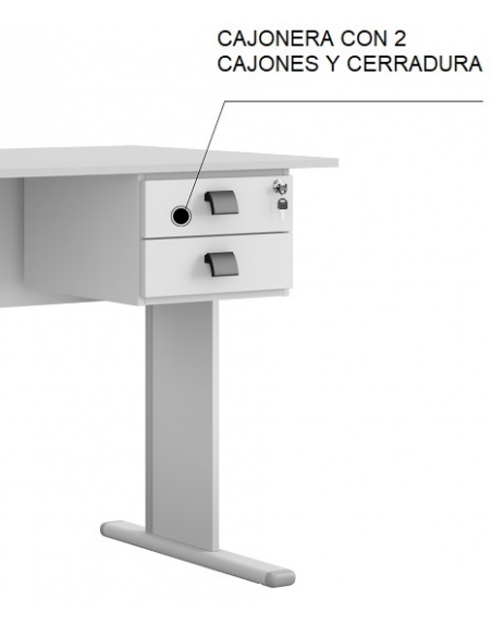 Cajonera WORK A200, fija, 2 cajones, guías metálicas, cerradura, platino