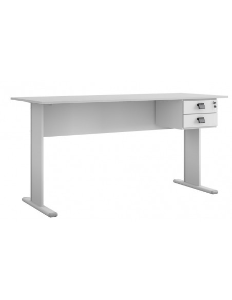 Cajonera WORK A200, fija, 2 cajones, guías metálicas, cerradura, platino