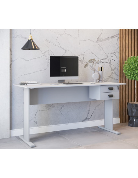 Cajonera WORK A200, fija, 2 cajones, guías metálicas, cerradura, platino