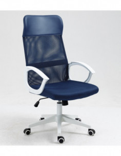 Sillón de oficina VERTON, blanco, malla y asiento azul...