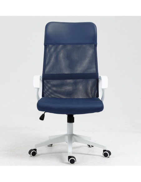 Sillón de oficina VERTON, blanco, malla y asiento azul oscuro