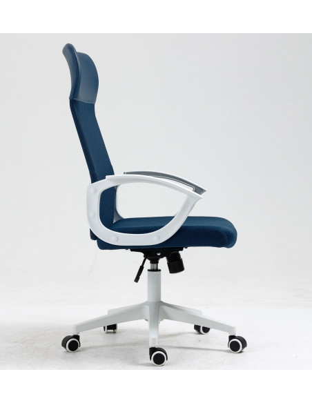 Sillón de oficina VERTON, blanco, malla y asiento azul oscuro