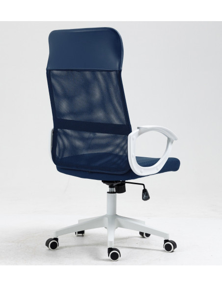 Sillón de oficina VERTON, blanco, malla y asiento azul oscuro