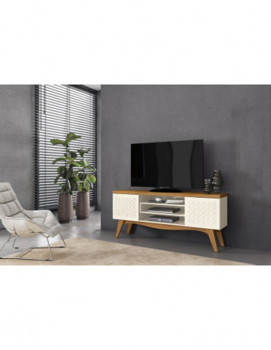 Mueble TV LIZ, blanco roto y coral, 160 cms.