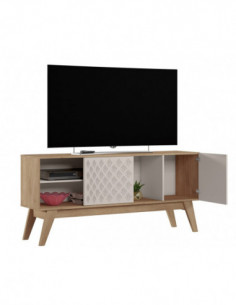 Mueble TV PREMIUM, cedro y blanco roto, 150 cms. 2