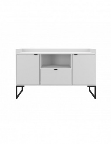 Buffet TOKYO, metal negro, 2 puertas y cajón, MDP color blanco, 135 cms.