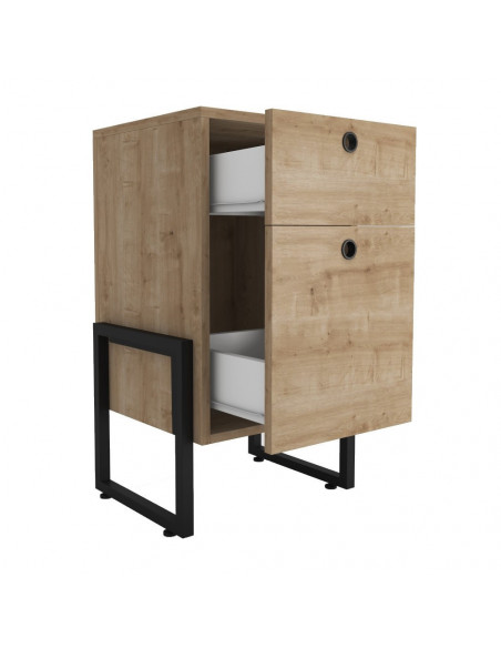 Cajonera WOLLY, multiusos, metal negro, 2 cajones, MDP miel